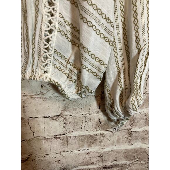 Elan Peasant Top Womens Medium Olive & Ivory Crochet Trim Boho Cottage Feminine - Picture 7 of 13